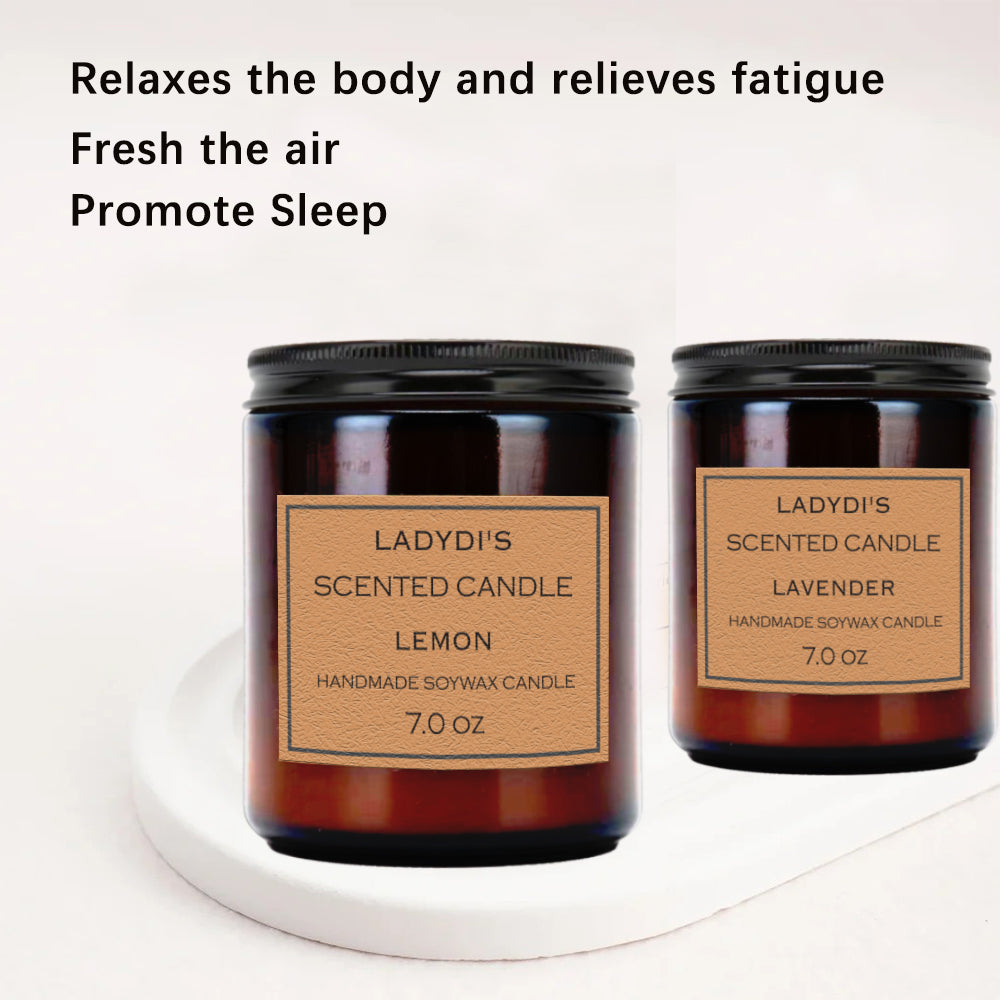 Scented Candle, Ladydi's Candle, 7Oz 48Hour Burn,Pack of Two,Relaxation Gift, Lavender and Lemon Scent, Soy Wax, Sleep Candle