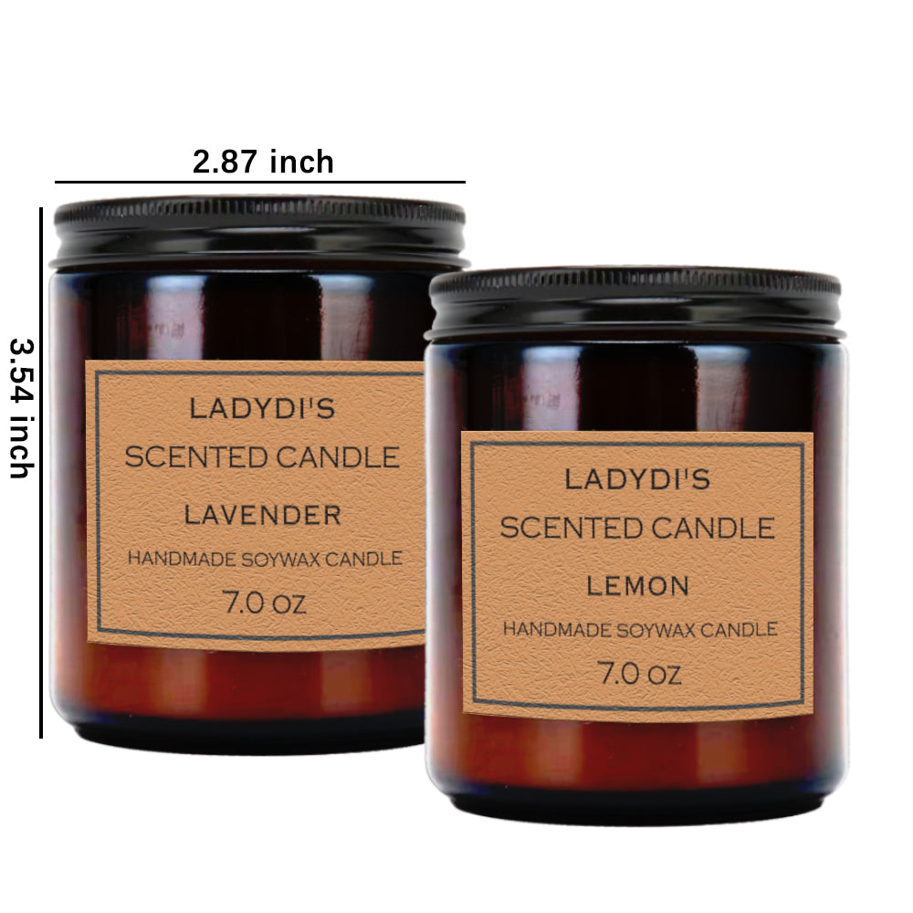 Scented Candle, Ladydi's Candle, 7Oz 48Hour Burn,Pack of Two,Relaxation Gift, Lavender and Lemon Scent, Soy Wax, Sleep Candle